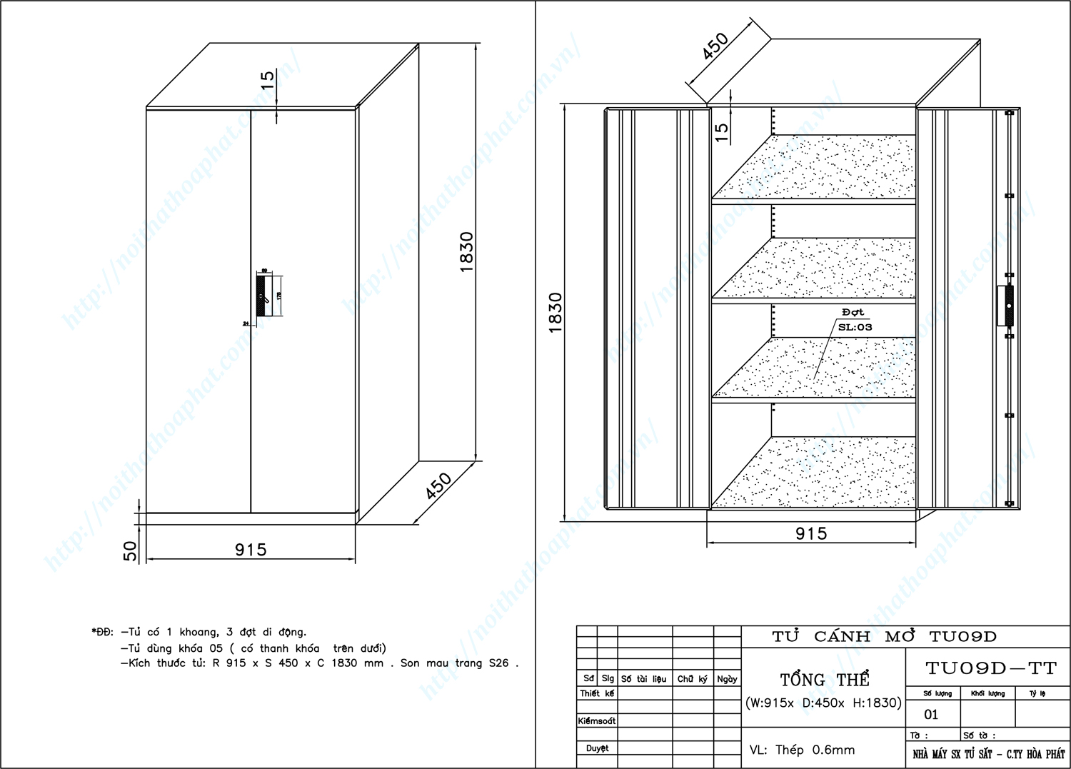 Bản vẽ kỹ thuật thiết kế tủ sắt văn phòng TU09D