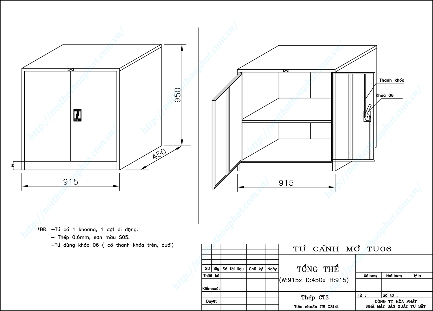Bản vẽ kỹ thuật thiết kế tủ hồ sơ sắt cánh mở TU06