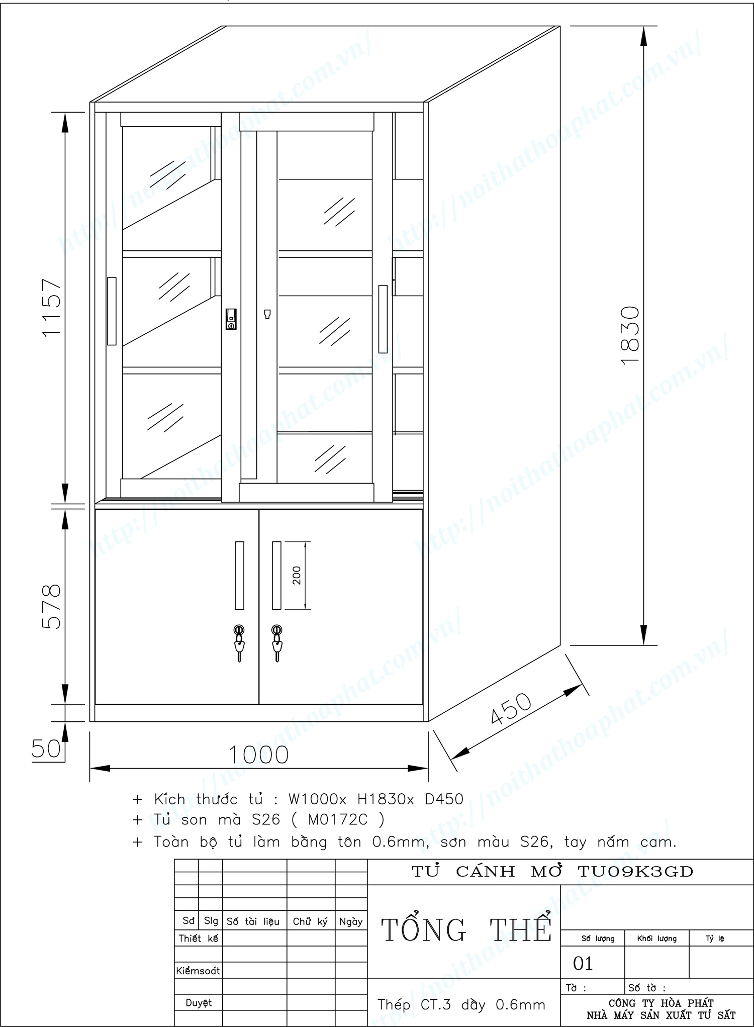 Bản vẽ kỹ thuật thiết kế tủ sắt văn phòng TU09K3GD