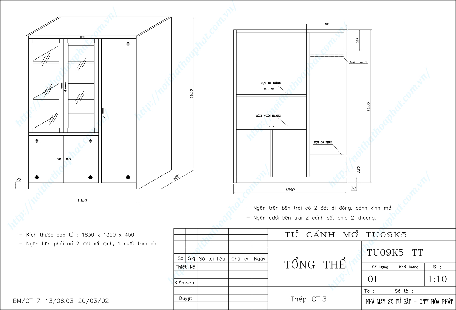 Bản vẽ kỹ thuật thiết kế tủ tài liệu sắt cánh mở TU09K5