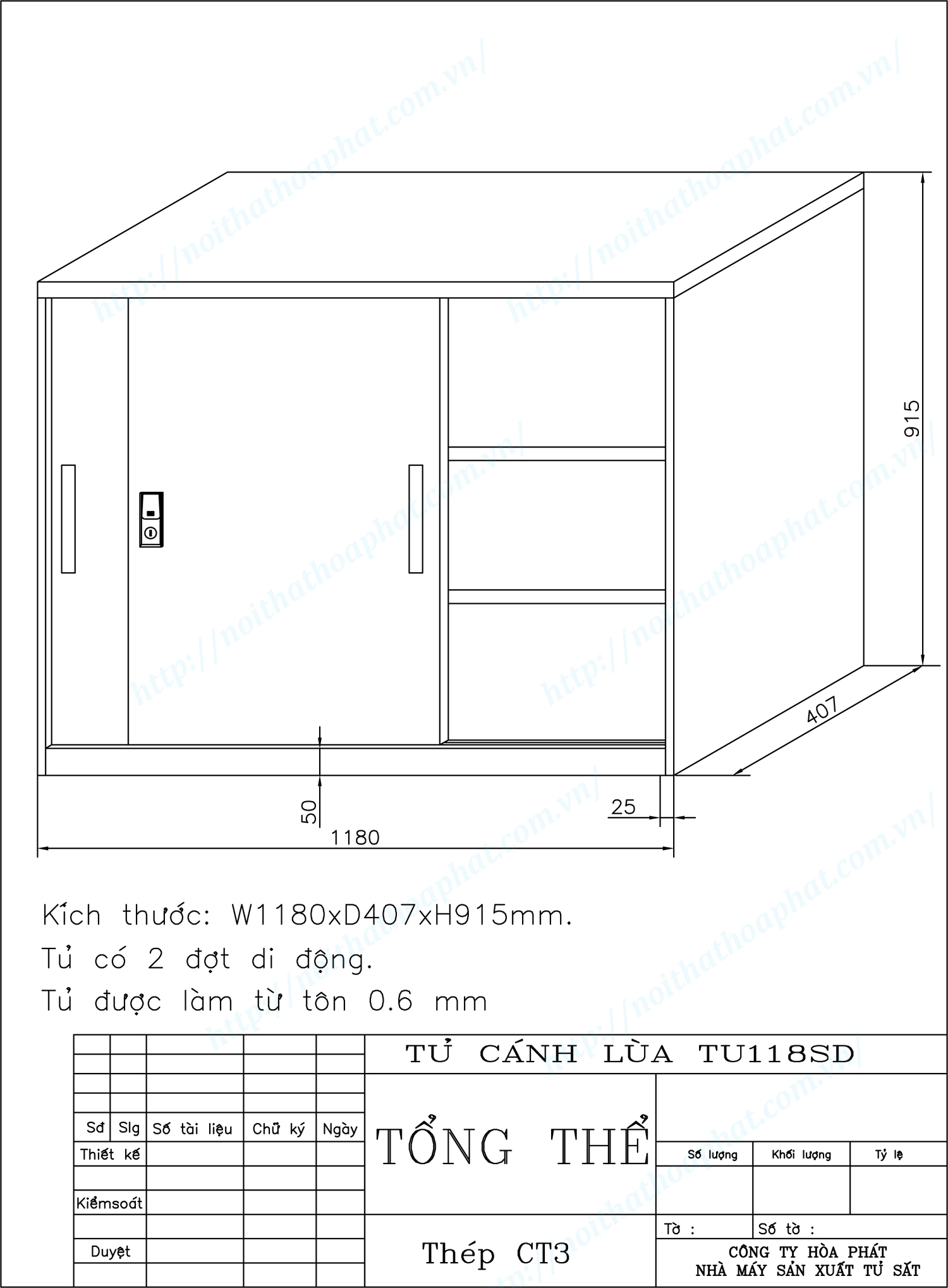 Bản vẽ kỹ thuật thiết kế tủ sắt cánh lùa TU118SD