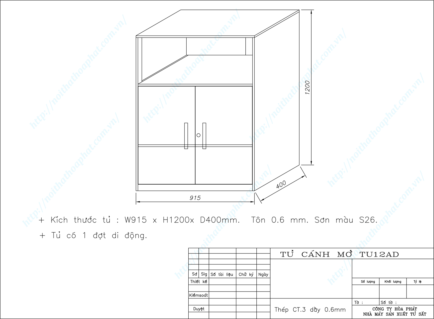 Bản vẽ kỹ thuật thiết kế tủ tài liệu sắt TU12AD