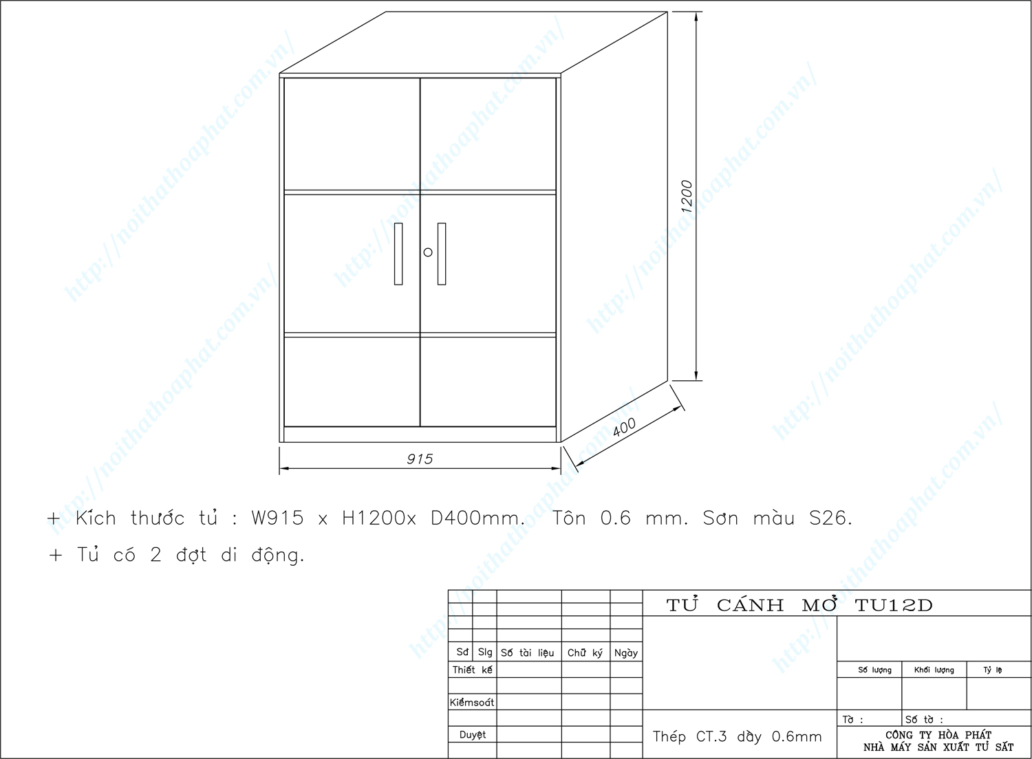 Bản vẽ kỹ thuật thiết kế tủ sắt TU12D