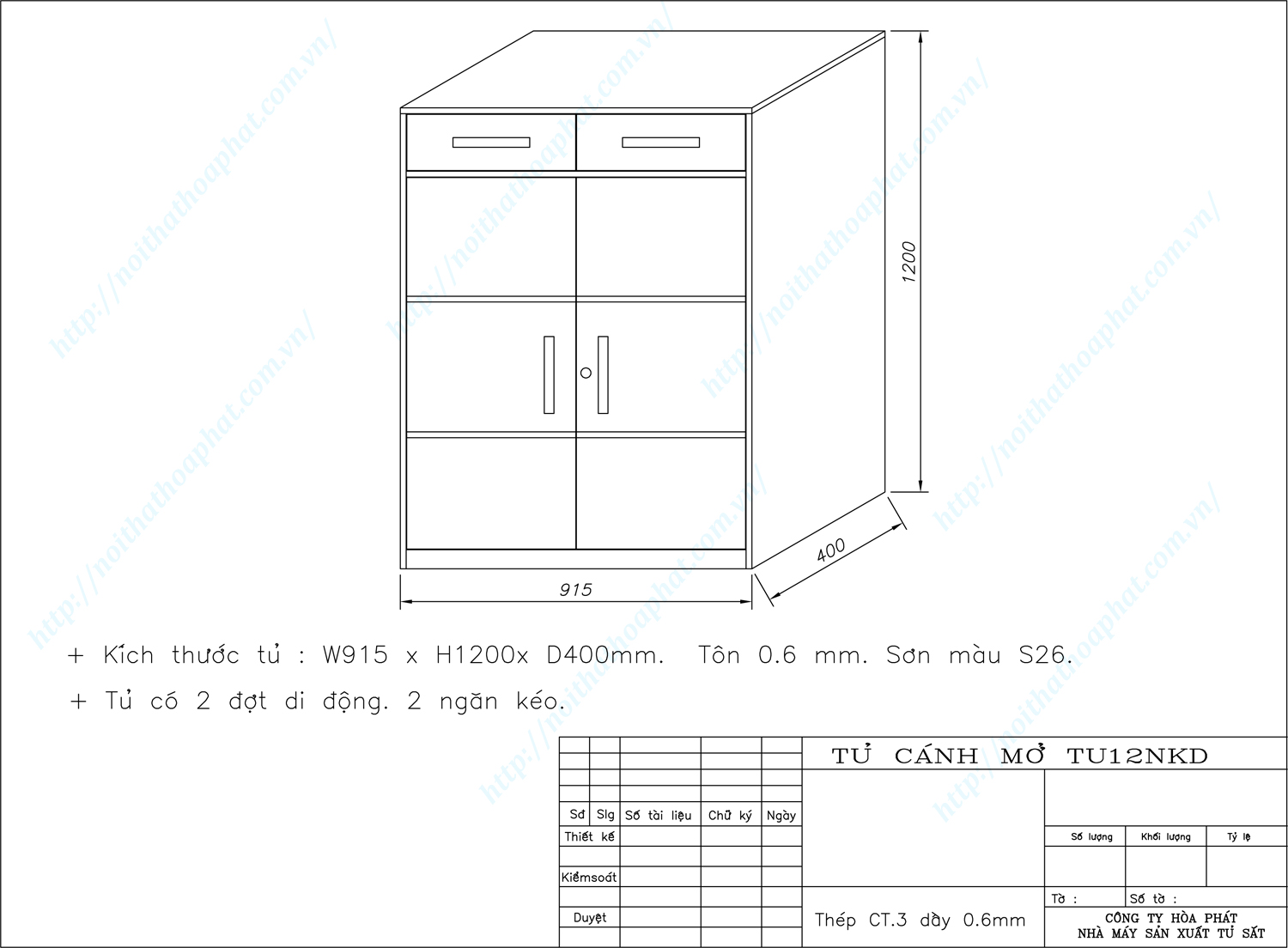 Bản vẽ kỹ thuật thiết kế tủ sắt sơn tĩnh điện TU12NKD