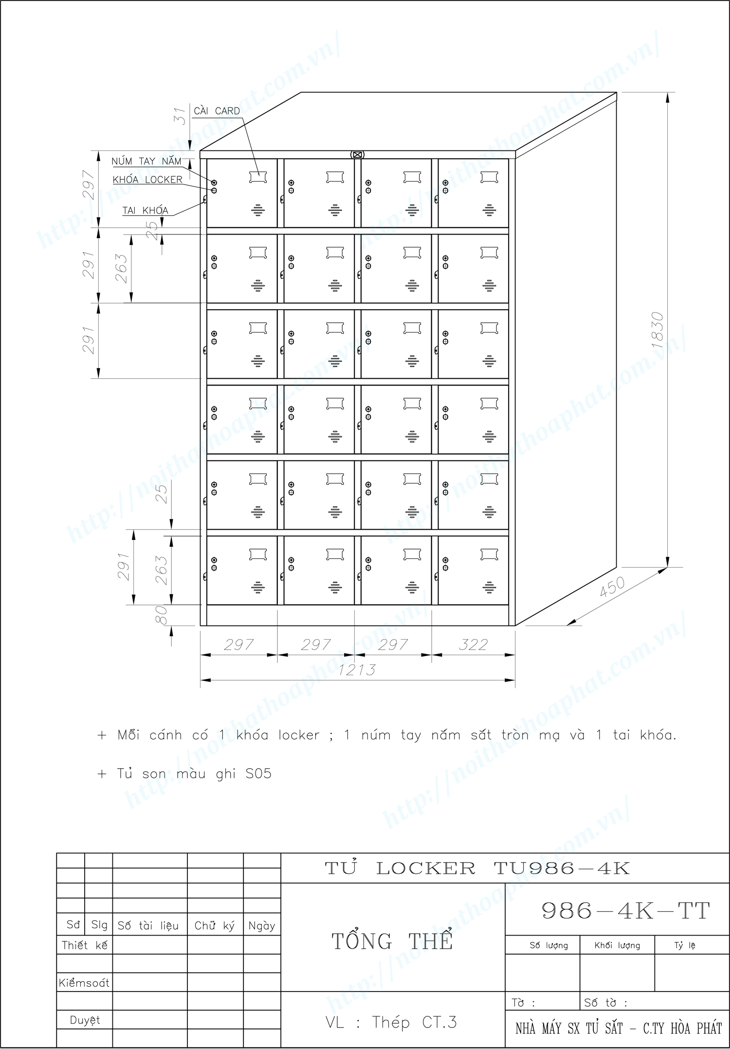Bản vẽ kỹ thuật tủ locker 24 ngăn TU986-4K