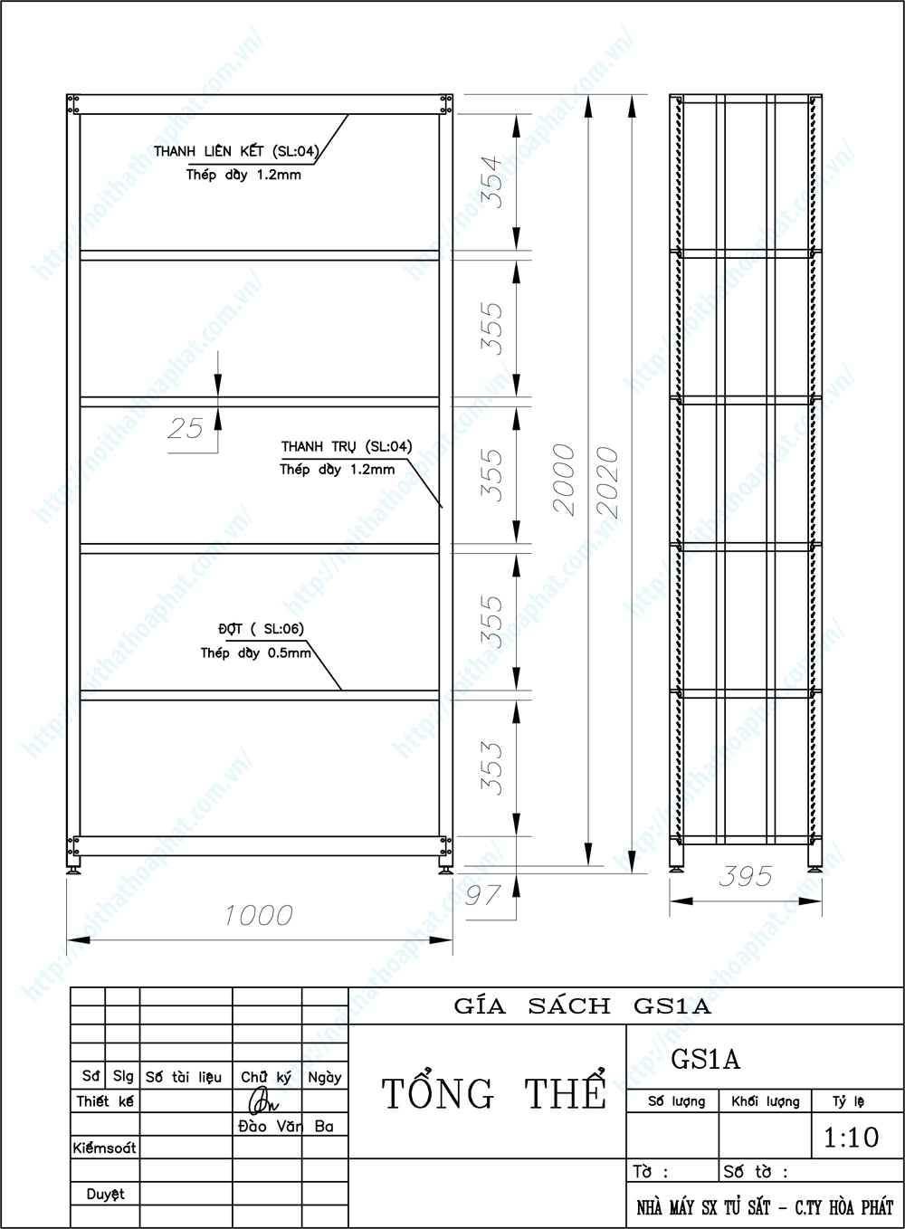 Bản vẽ thiết kế tổng thể kệ sắt 5 tầng GS1A