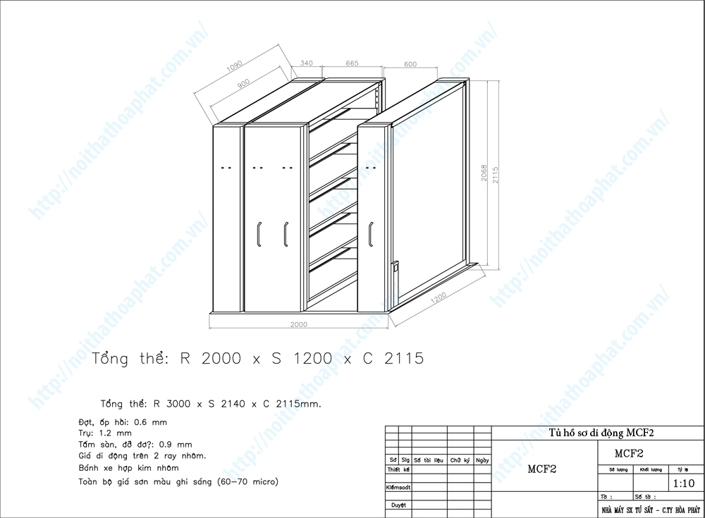 Bản vẽ thiết kế tổng thể tủ hồ sơ di động MCF2