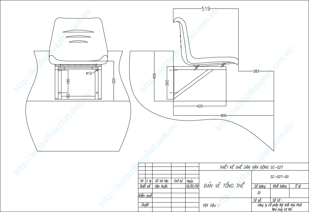 Bản vẽ thiết kế tổng thể ghế sân vận động SC02T