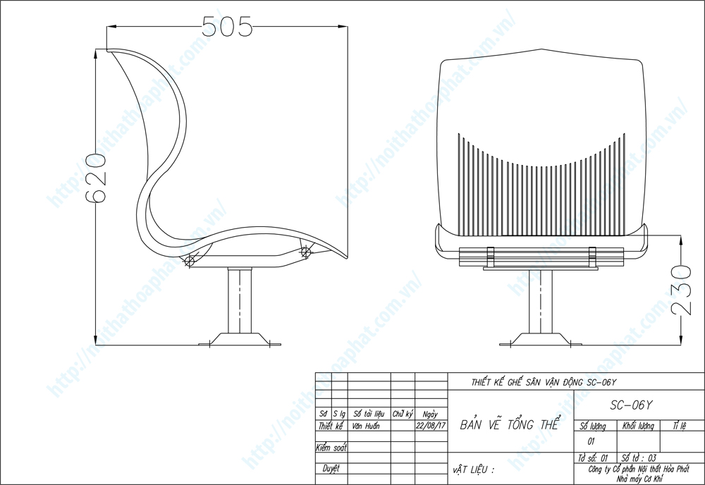 Bản vẽ thiết kế tổng thể ghế sân vận động SC06Y