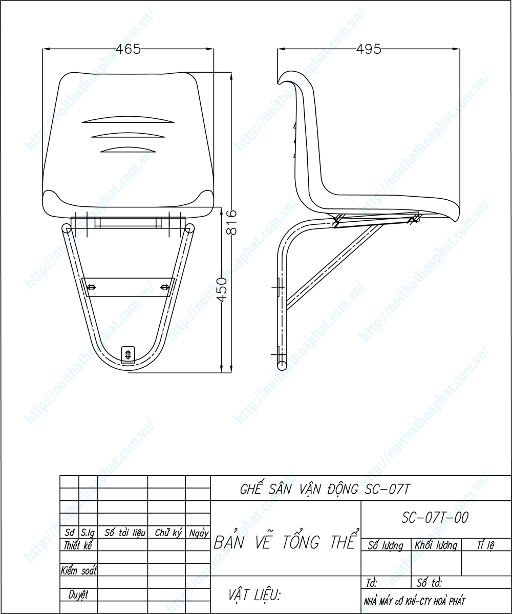 Bản vẽ thiết kế tổng thể ghế sân vận động SC07T