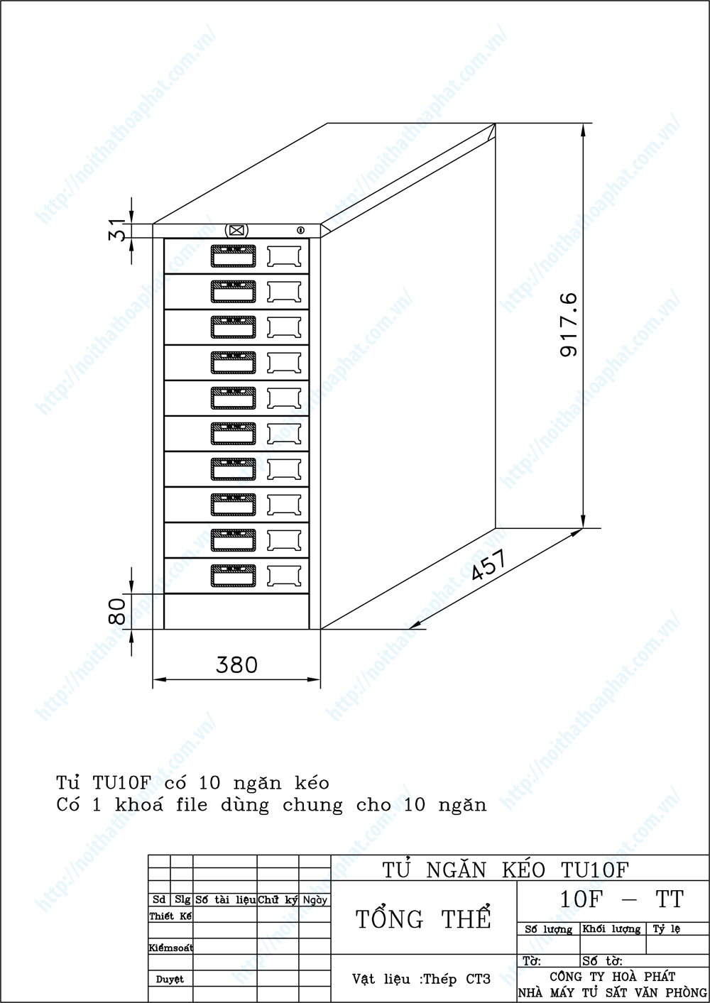 Bản vẽ thiết kế tổng thể tủ file tài liệu TU10F