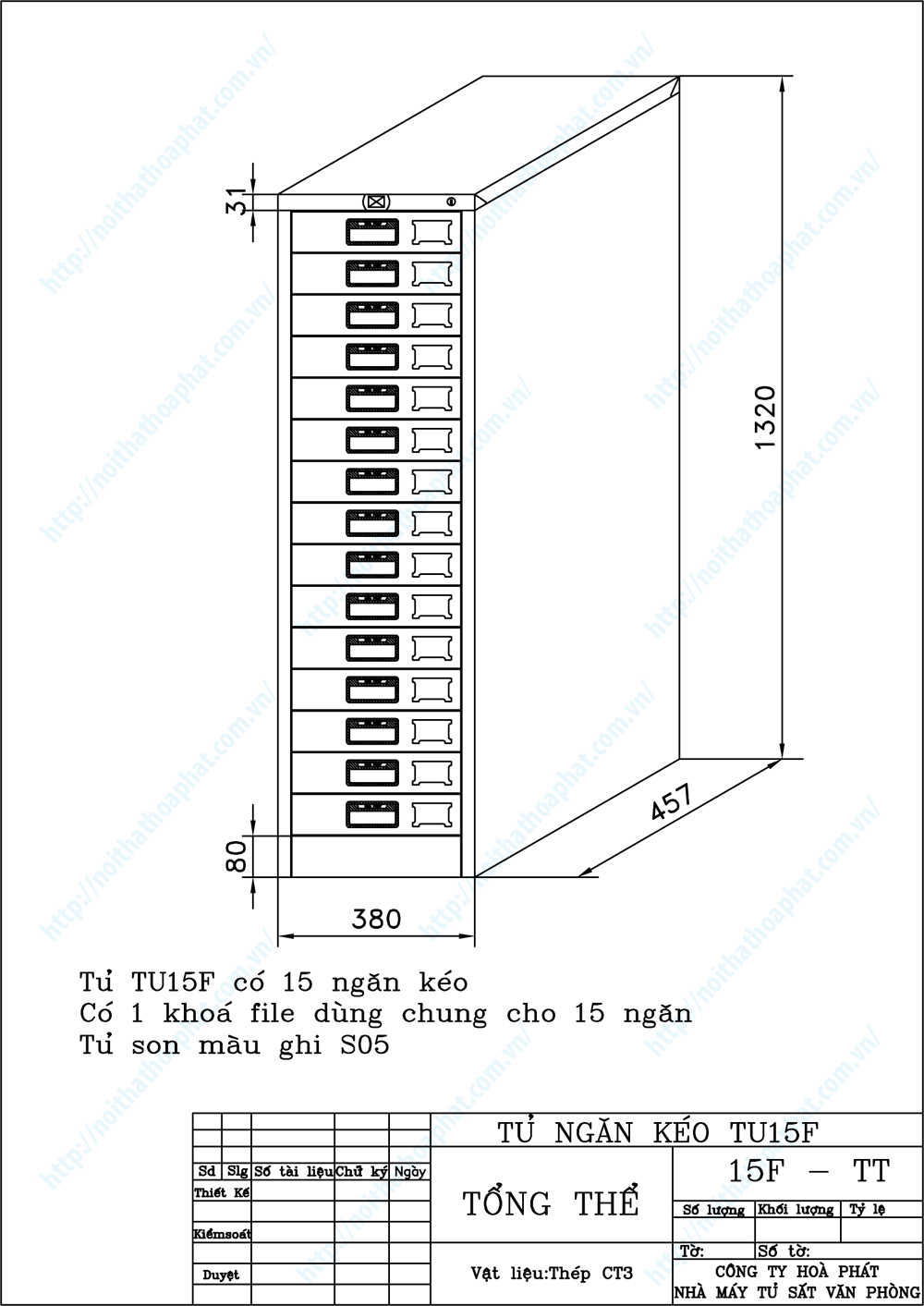 Bản vẽ thiết kế tổng thể tủ file tài liệu TU15F