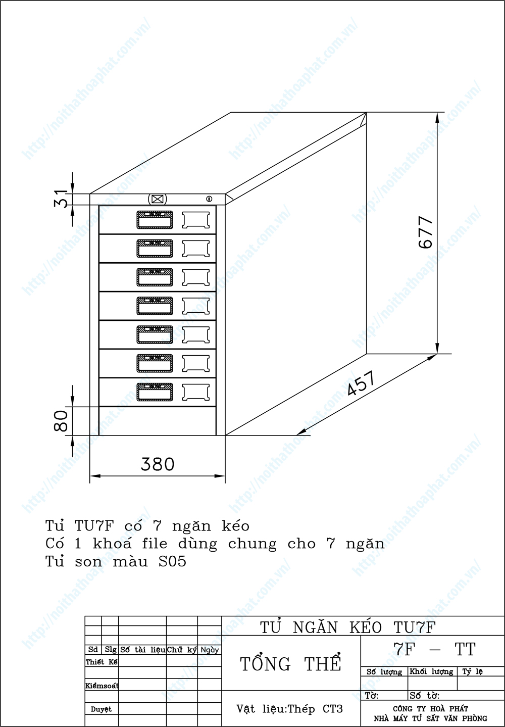 Bản vẽ thiết kế tổng thể tủ File tài liệu TU7F