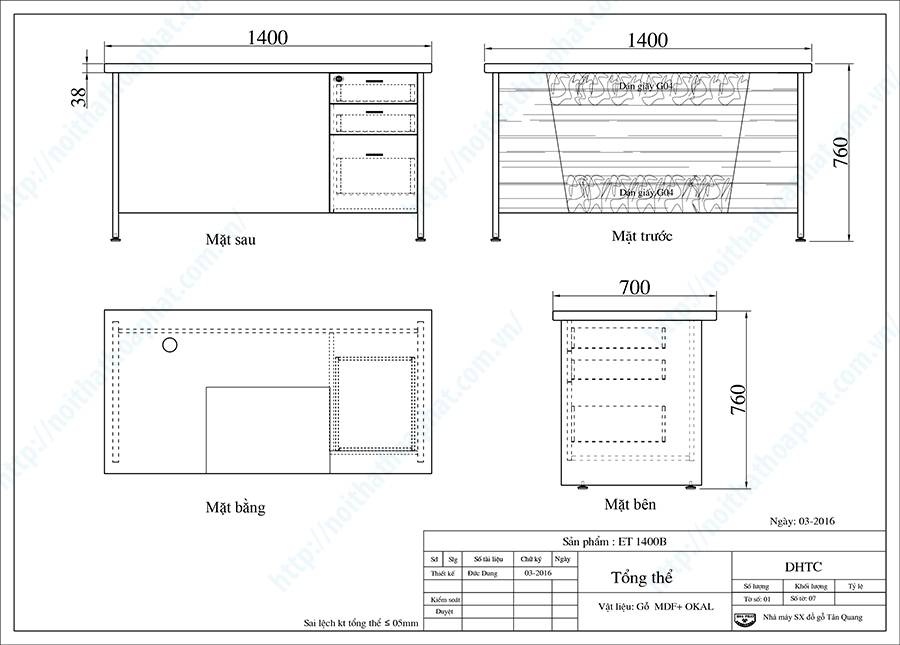 Bản Vẽ Bàn Trưởng Phòng ET1400B