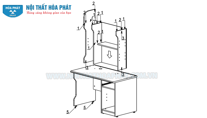 Hướng dẫn lắp đặt bàn liền giá sách NTB02