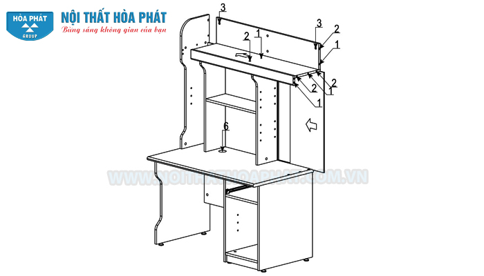 Hướng dẫn lắp đặt bàn liền giá sách NTB02