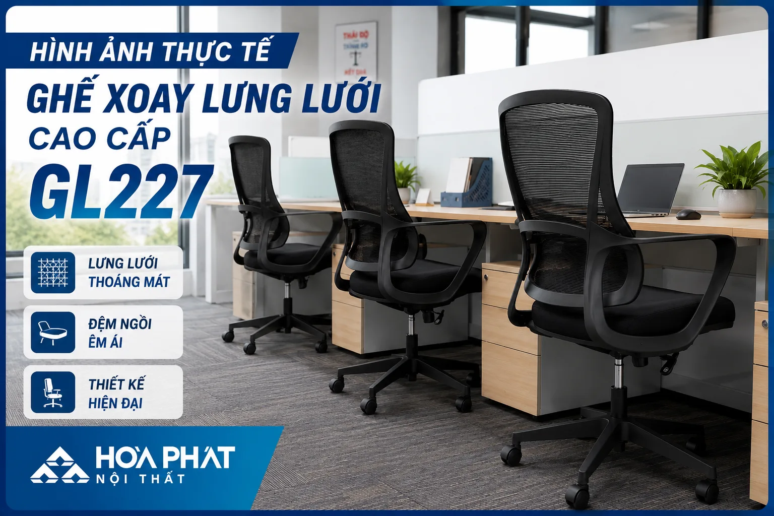 Hình ảnh thực tế ghế xoay lưng lưới cao cấp GL227