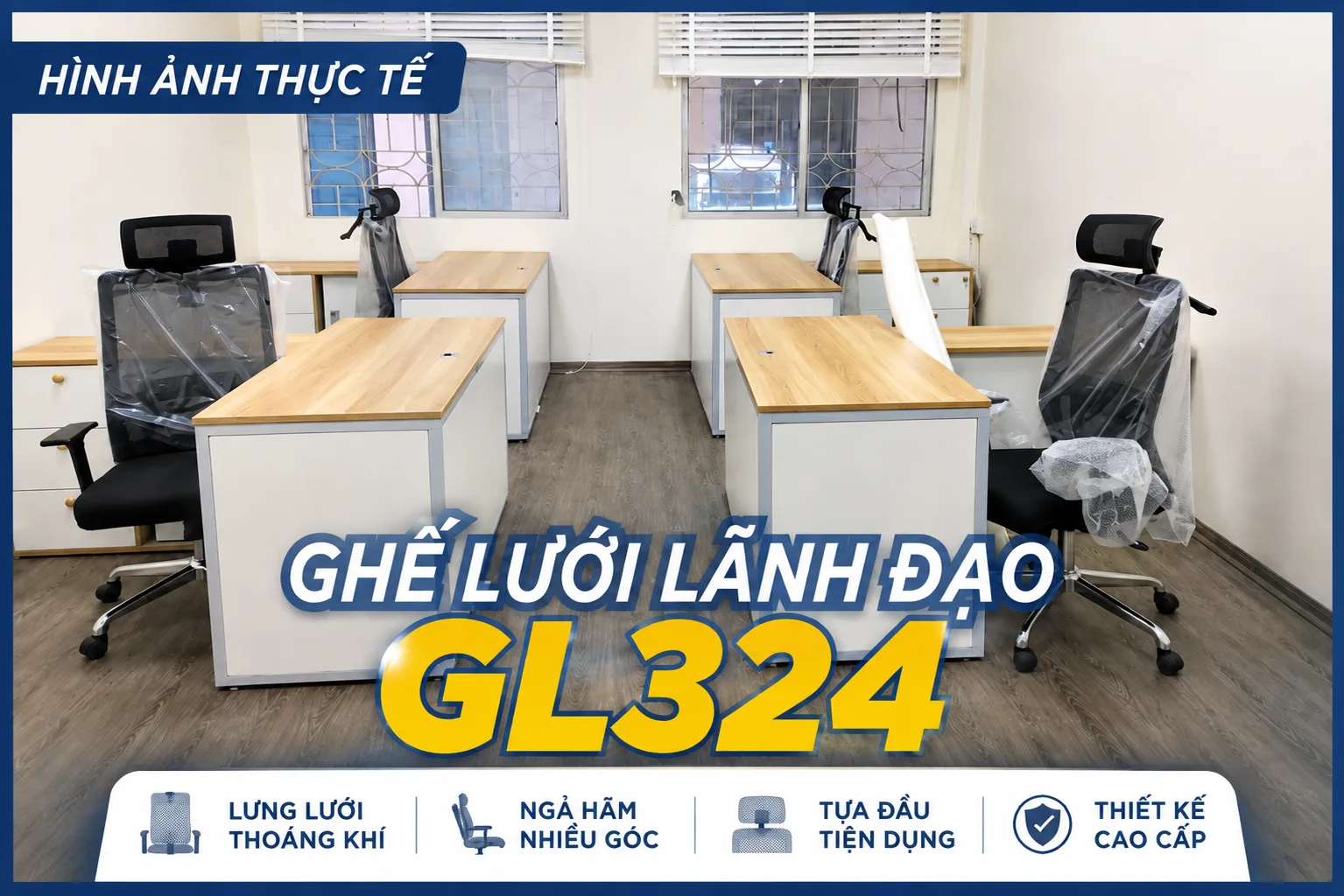 Hình ảnh thực tế Ghế lưới lãnh đạo GL324 | Nội Thất Hòa Phát