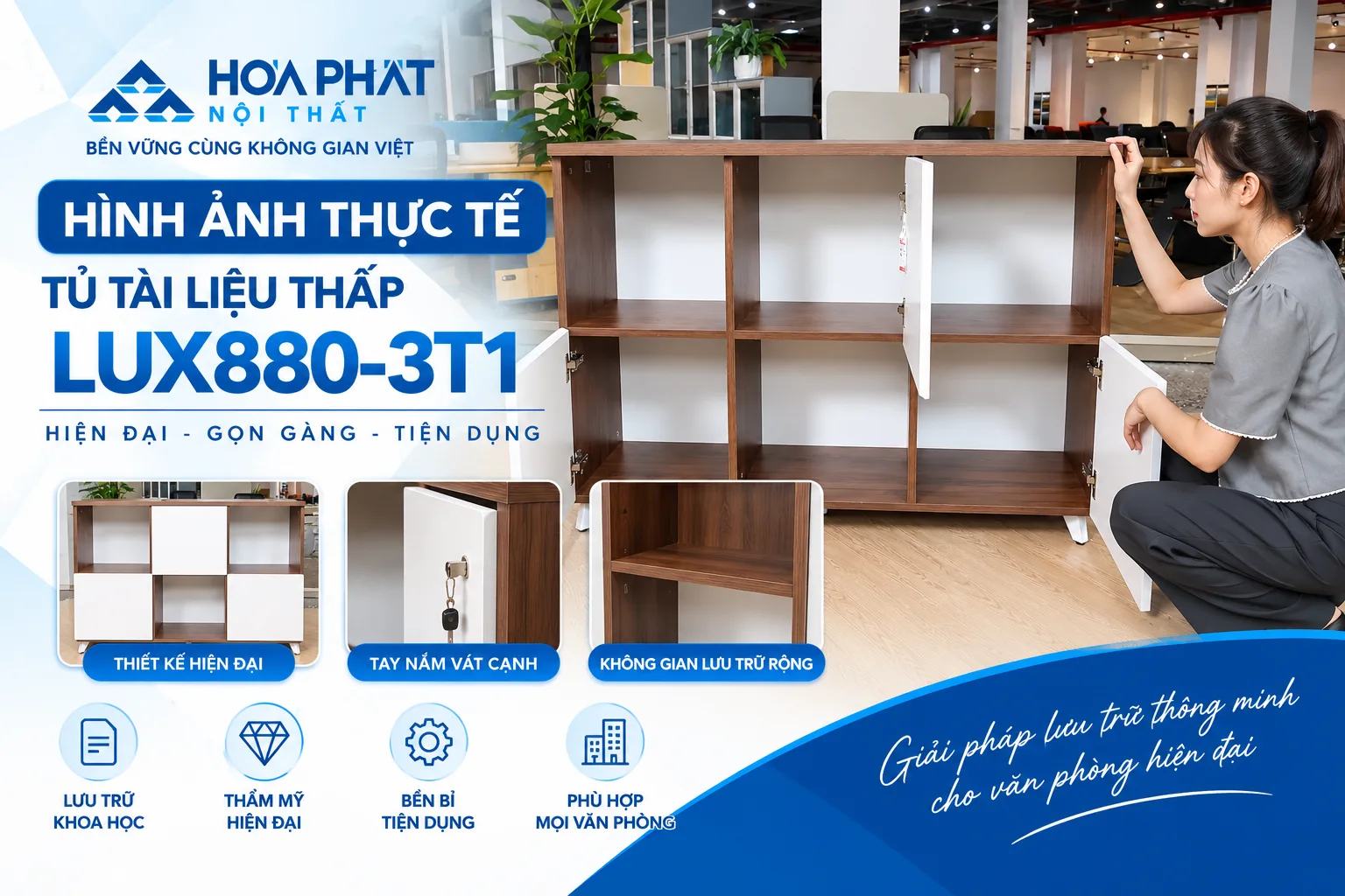Hình ảnh thực tế Tủ tài liệu thấp LUX880-3T1 Hòa Phát
