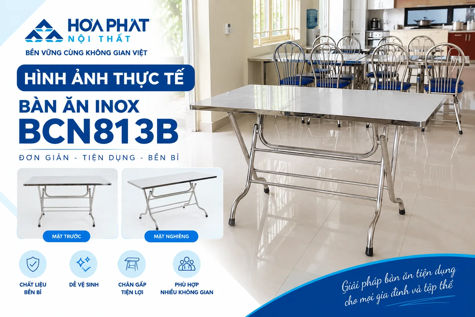 Hình ảnh thực tế bàn ăn inox Hòa Phát BCN813B