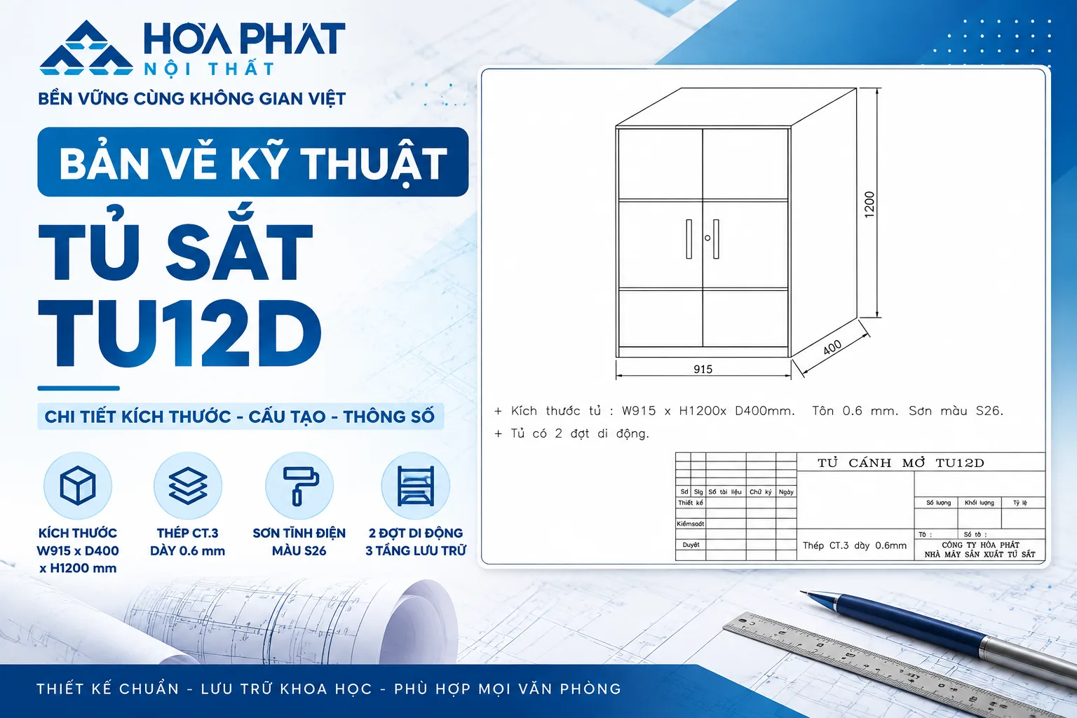 Bản vẽ kỹ thuật thiết kế tủ sắt TU12D