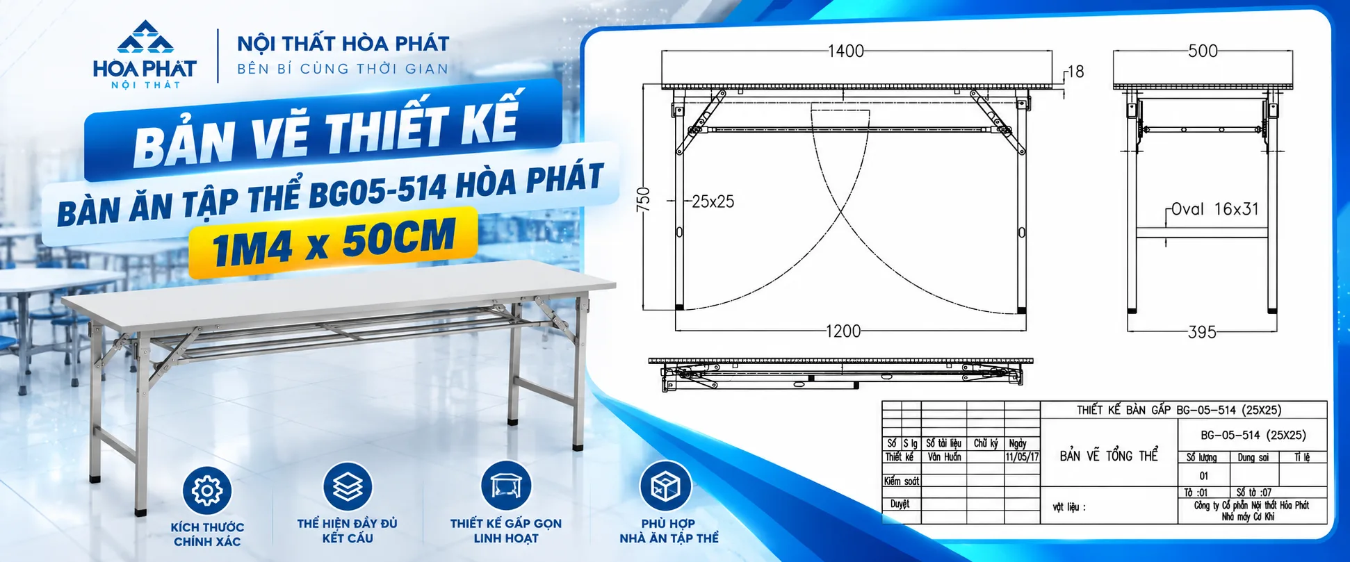 Bản Vẽ Thiết Kế Bàn Ăn Tập Thể BG05-514 Hòa Phát