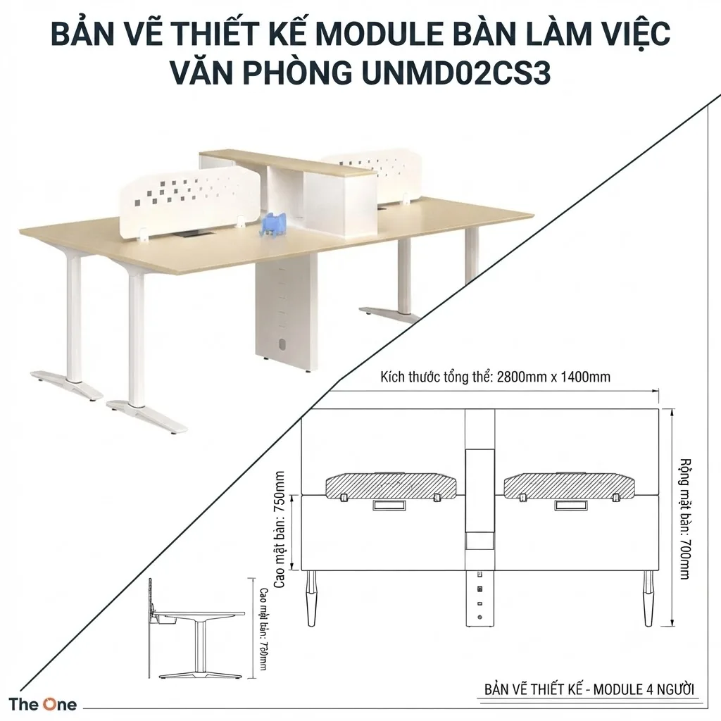 Bản Vẽ Thiết Kế Module Bàn Làm Việc Văn Phòng UNMD02CS3