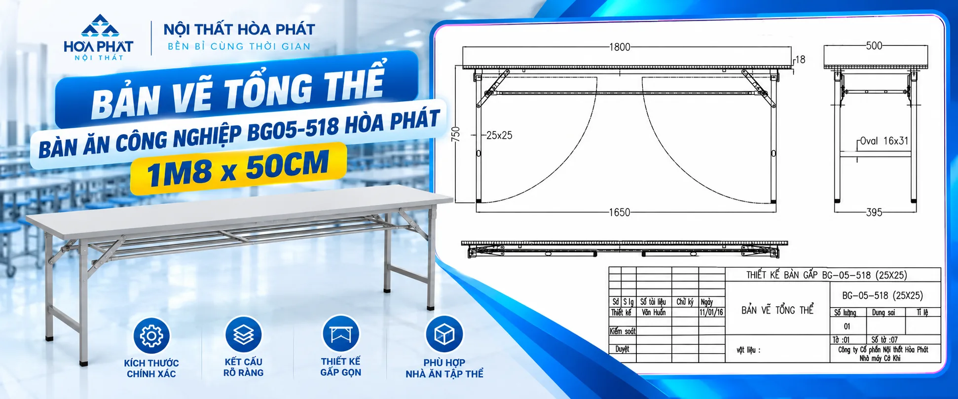 Bản Vẽ Bàn Ăn Công Nghiệp BG05-518 Hòa Phát 1m8