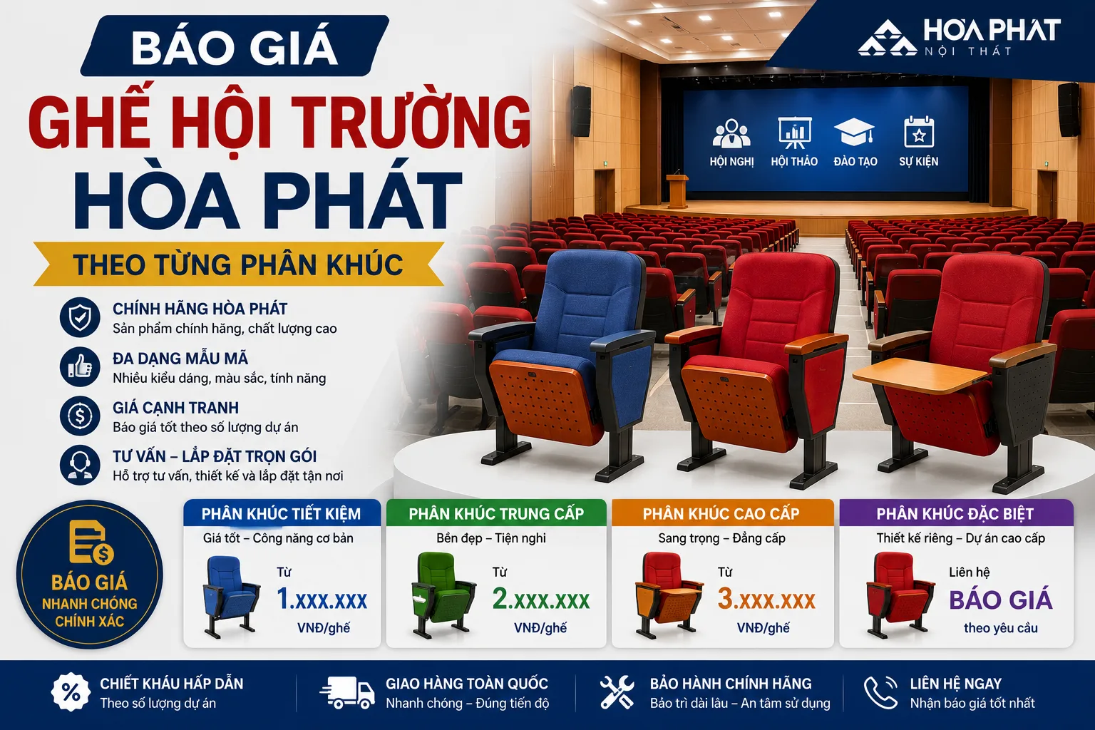 Báo Giá Ghế Hội Trường Hòa Phát Theo Từng Phân Khúc