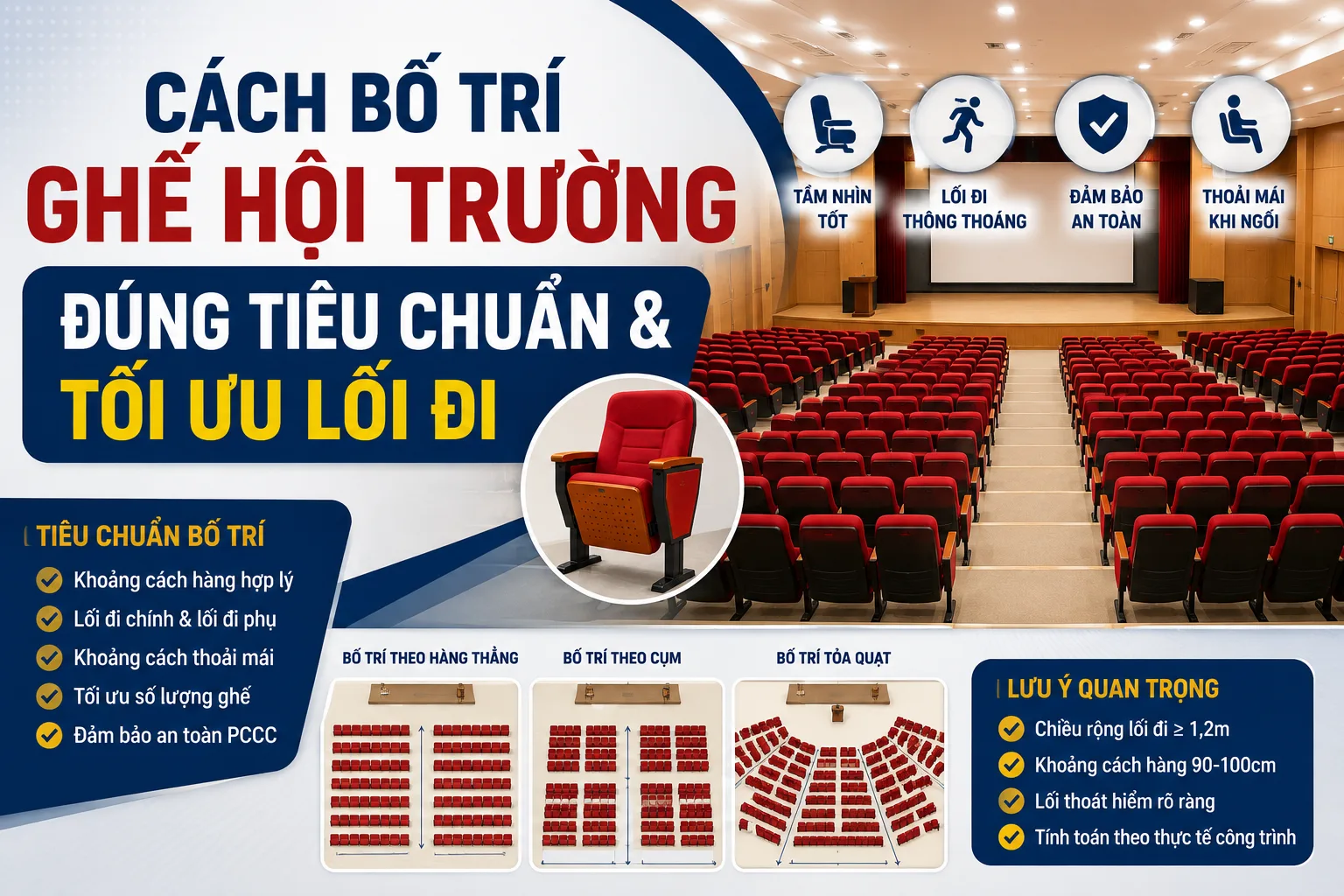 Cách Bố Trí Ghế Hội Trường Đúng Tiêu Chuẩn, Tối Ưu Lối Đi