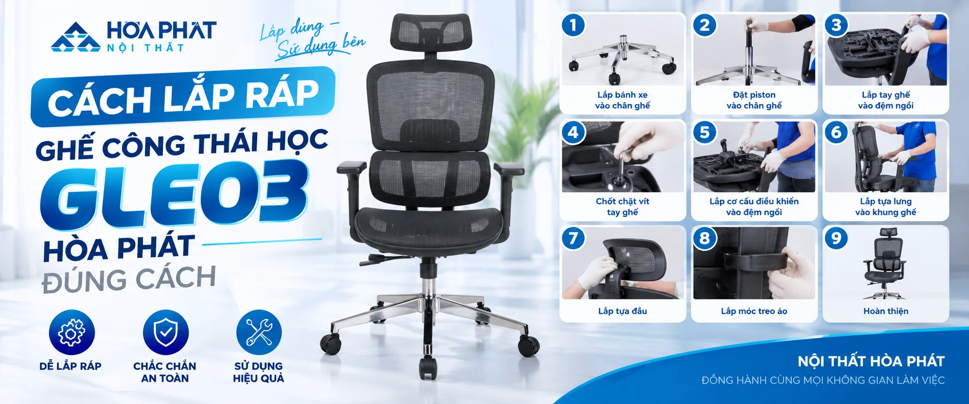 Cách Lắp Ráp Ghế Công Thái Học GLE03 Hòa Phát Đúng Cách