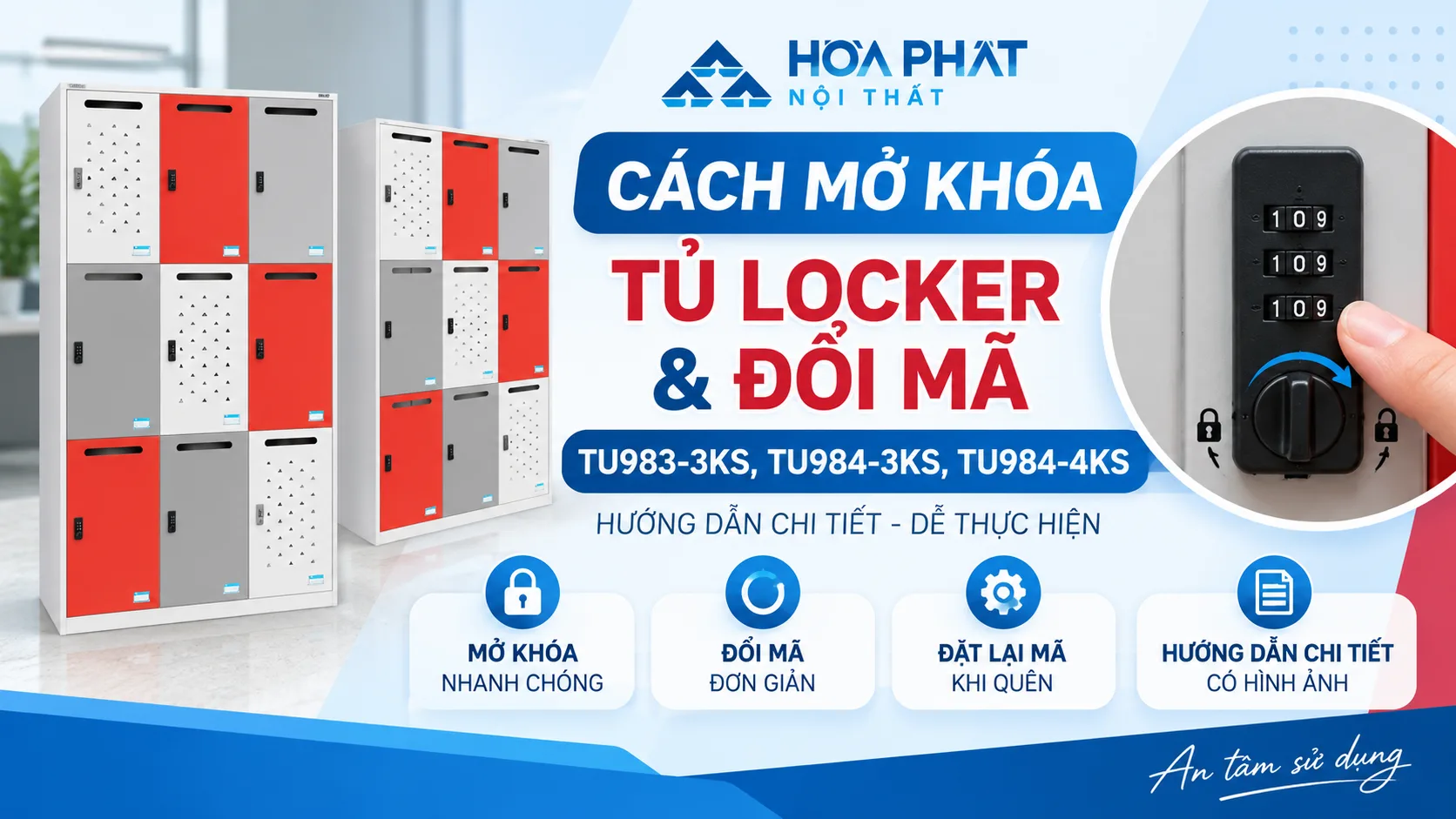 Cách Mở Khóa Tủ Locker & Đổi Mã Khóa TU983-3KS, TU984-3KS, TU984-4KS