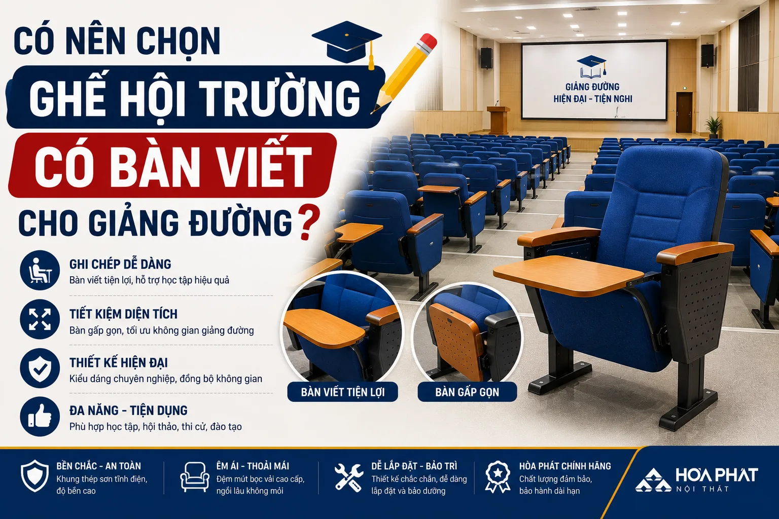 Có Nên Chọn Ghế Hội Trường Có Bàn Viết Cho Giảng Đường?
