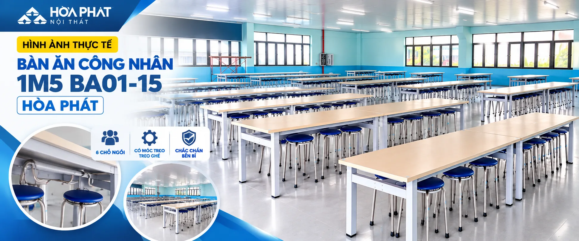 Hình Ảnh Thực Tế Bàn Ăn Công Nhân 1m5 BA01-15 Hòa Phát