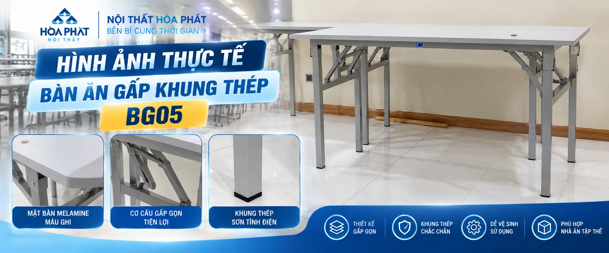 Hình Ảnh Thực Tế Bàn Ăn Gấp Khung Thép BG05 Hòa Phát