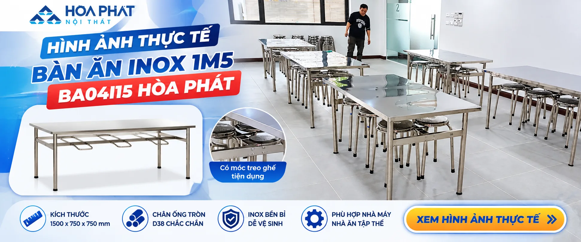 Hình Ảnh Thực Tế Bàn Ăn Inox 1m5 BA04I15 Hòa Phát
