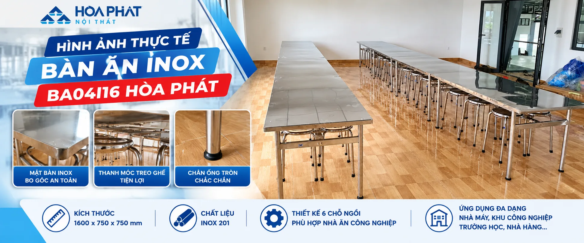 Hình Ảnh Thực Tế Bàn Ăn Inox BA04I16 Hòa Phát