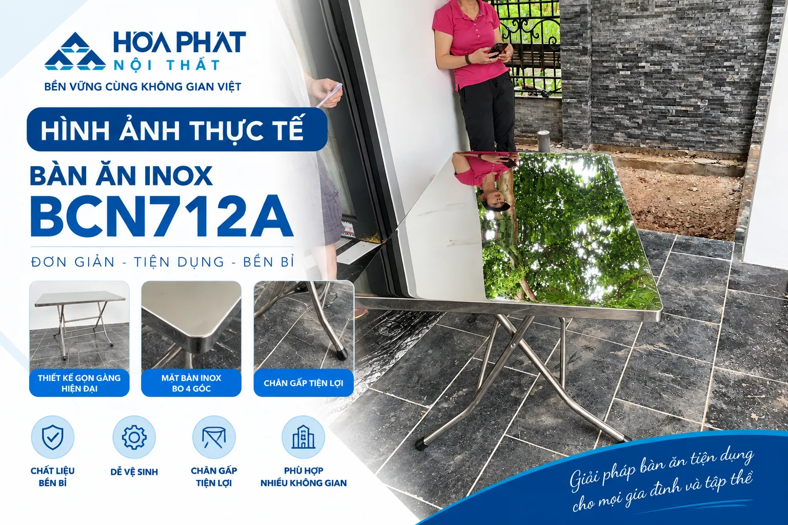 Hình ảnh thực tế bàn ăn inox BCN712A – Bàn inox 1m2