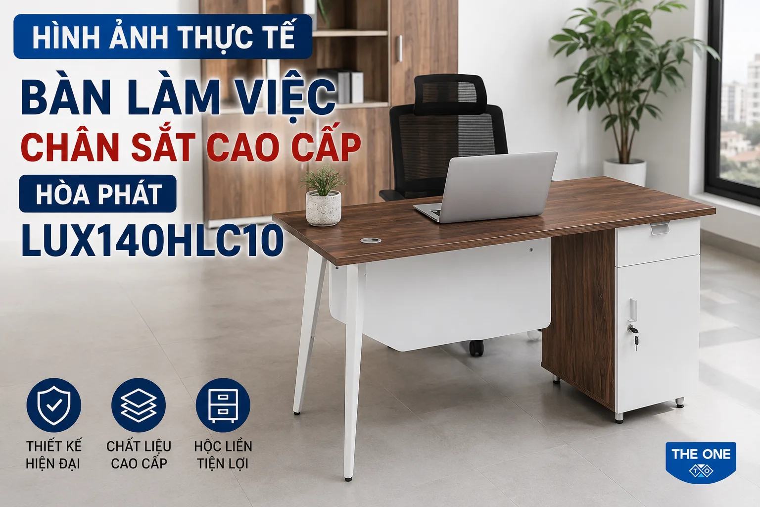 Hình ảnh thực tế bàn làm việc chân sắt cao cấp Hòa Phát LUX140HLC10