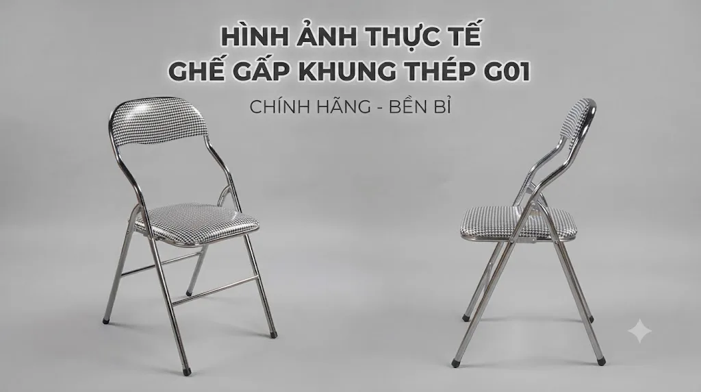 Hình ảnh thực tế ghế gấp khung thép G01