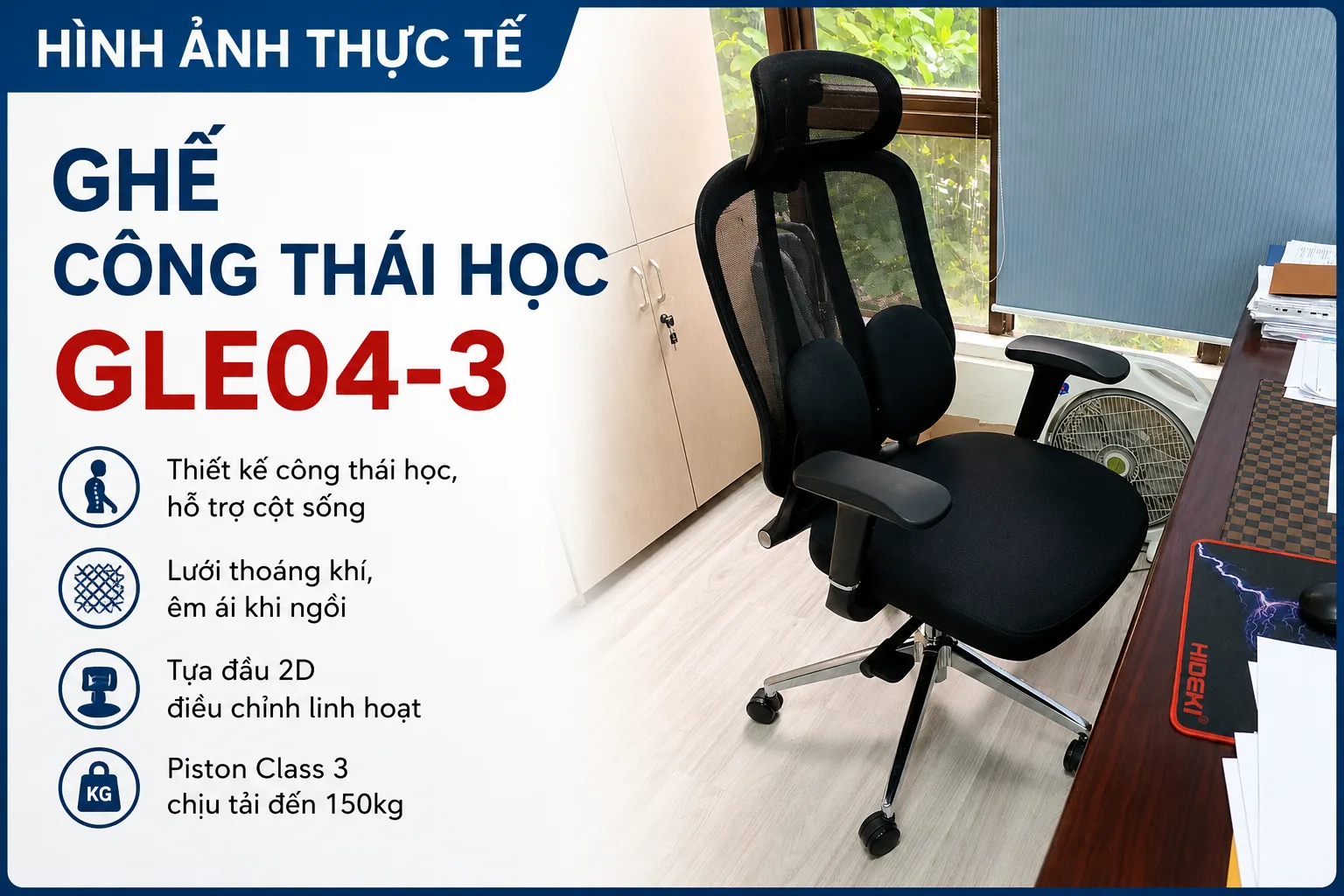 Hình ảnh thực tế ghế lưới công thái học GLE04-3
