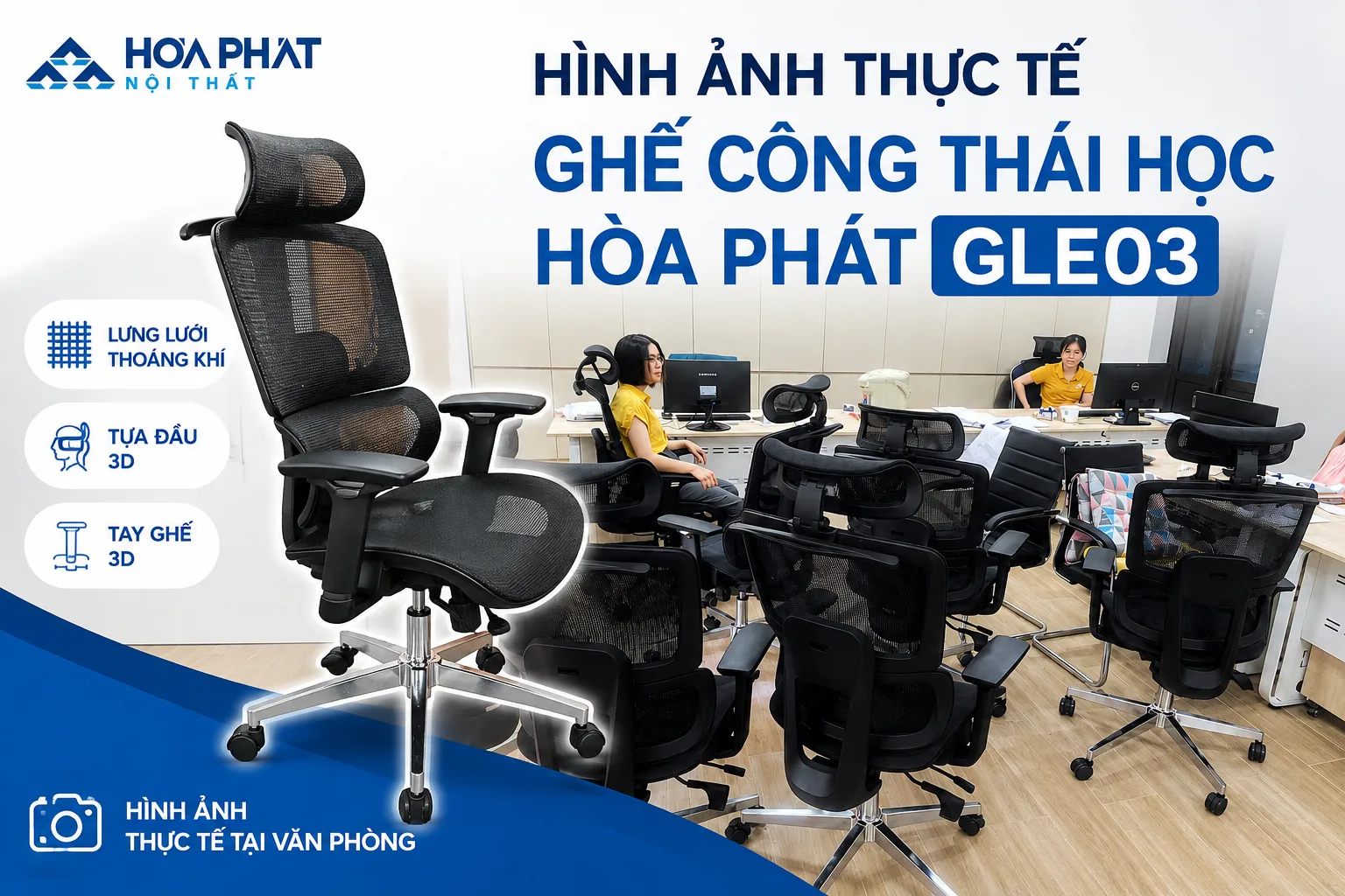 Hình ảnh thực tế Ghế công thái học Hòa Phát GLE03
