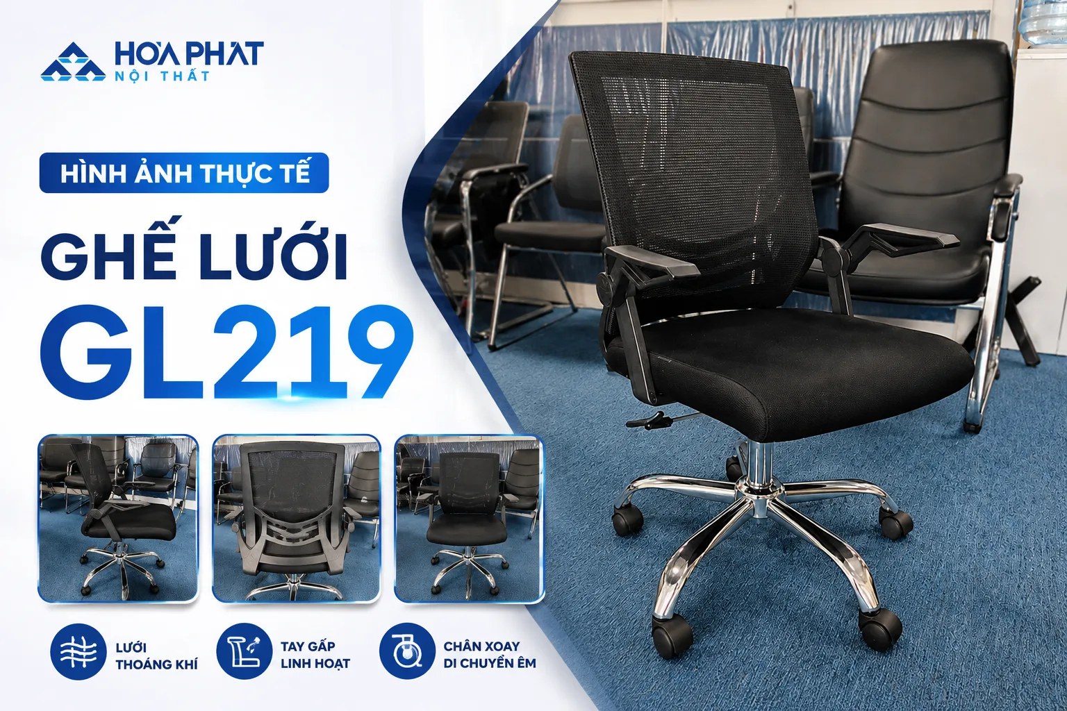 Hình Ảnh Thực Tế Ghế GL219 – Ghế Lưới Nhân Viên Hòa Phát
