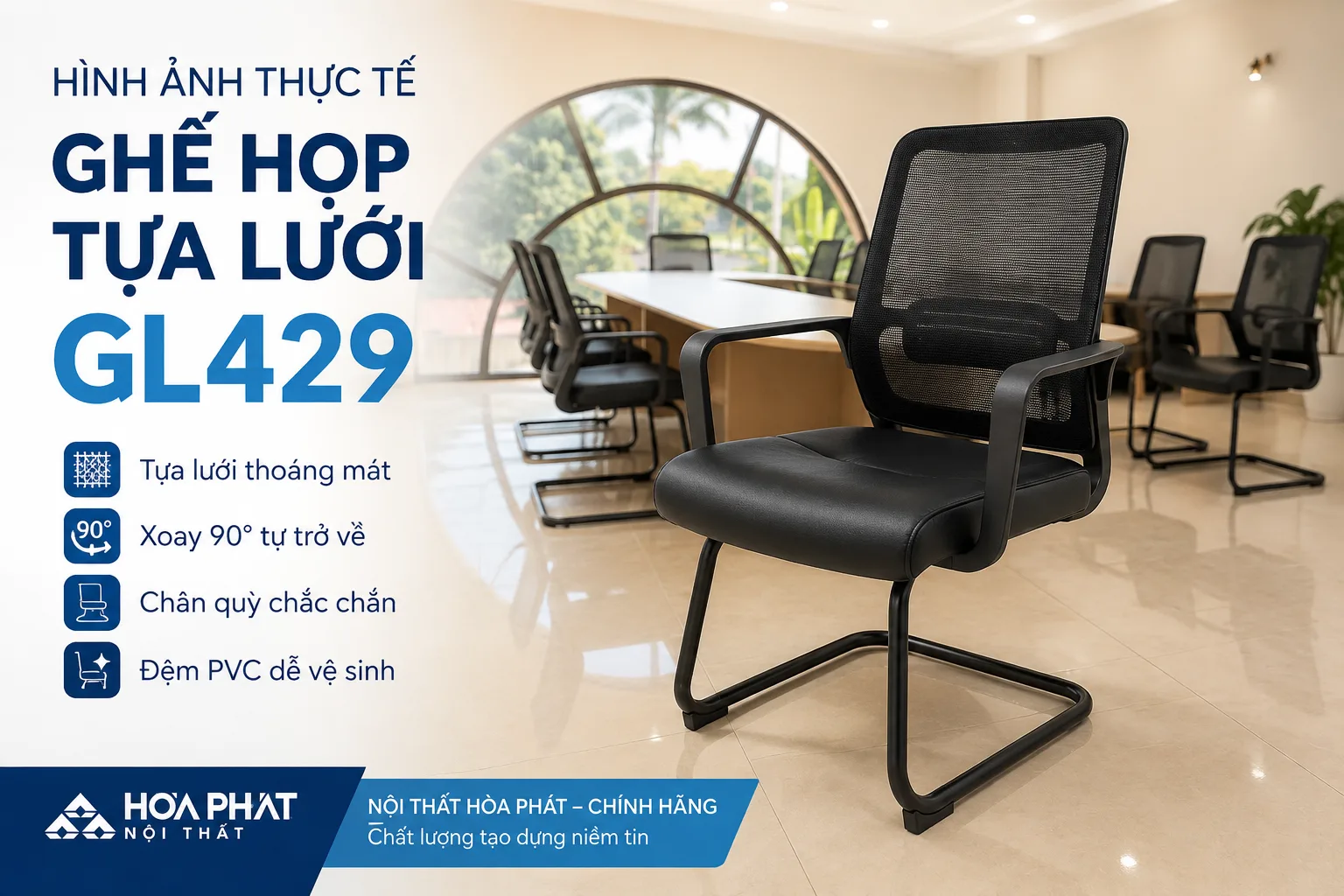 Hình ảnh thực tế ghế họp tựa lưới GL429 Hòa Phát