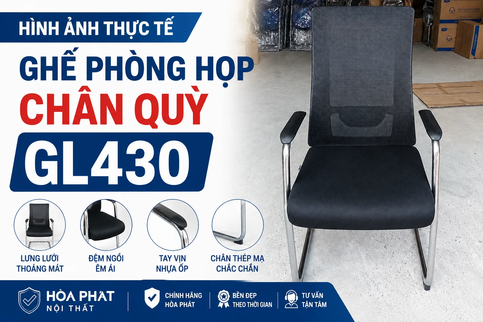 Hình ảnh thực tế Ghế phòng họp chân quỳ GL430 | Hòa Phát