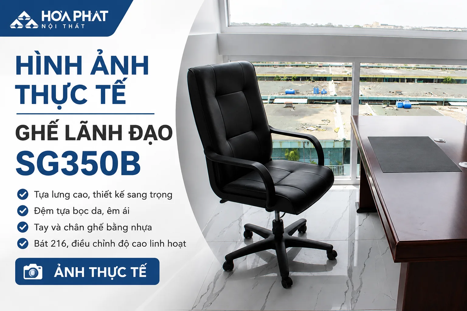 Hình ảnh thực tế Ghế lãnh đạo SG350B | Nội Thất Hòa Phát