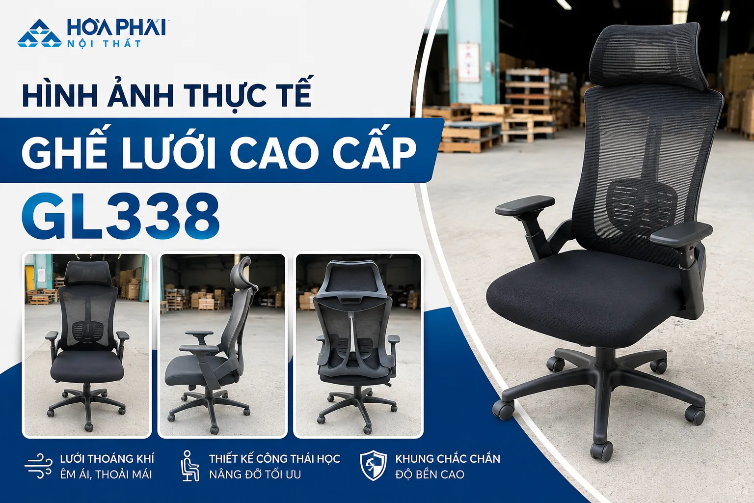 Hình ảnh thực tế Ghế lưới cao cấp GL338 Hòa Phát