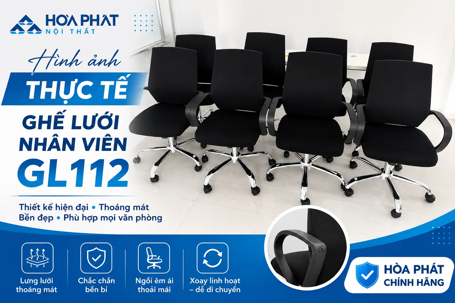 Hình ảnh thực tế ghế lưới nhân viên GL112 Hòa Phát