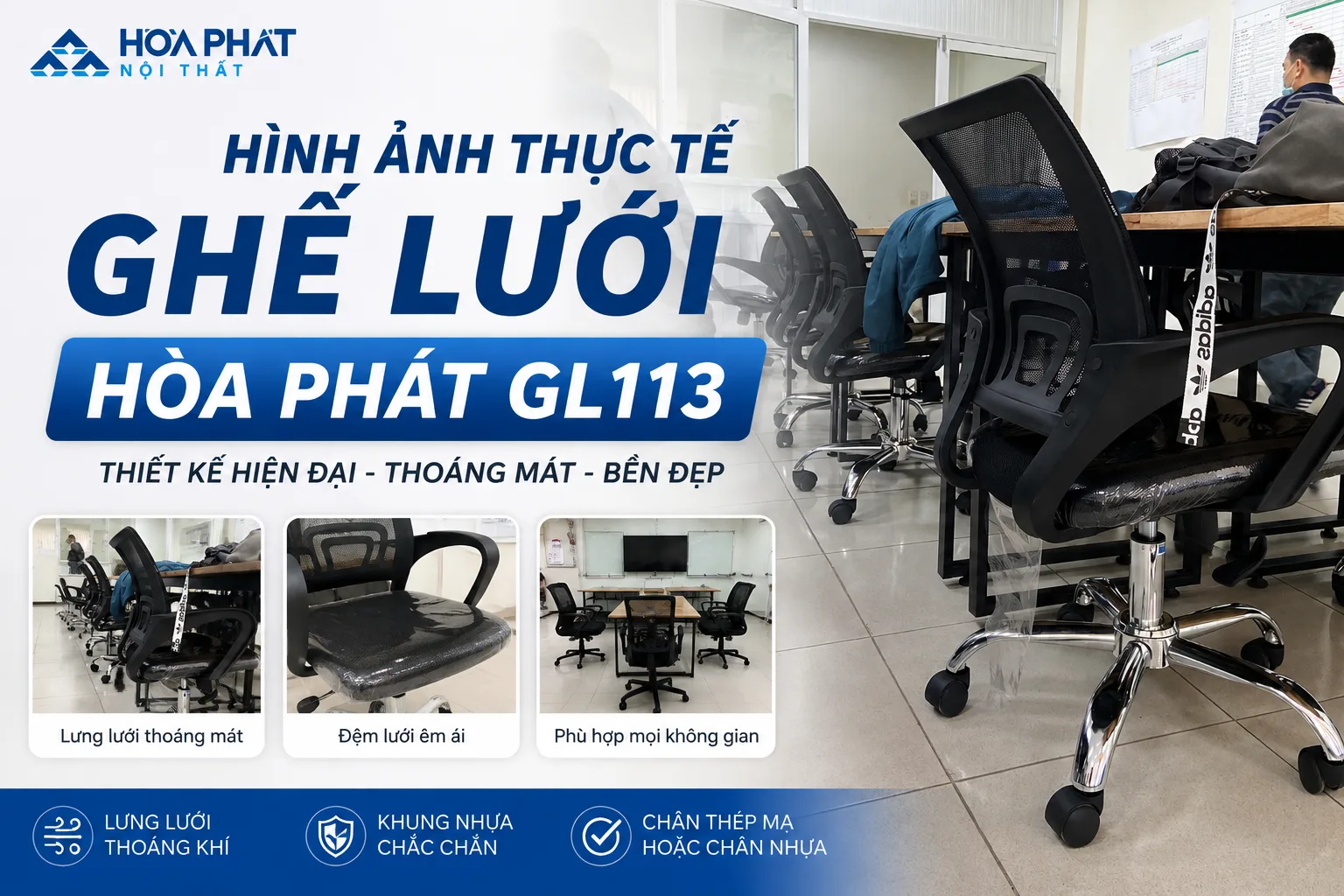 Hình ảnh thực tế ghế lưới Hòa Phát GL113