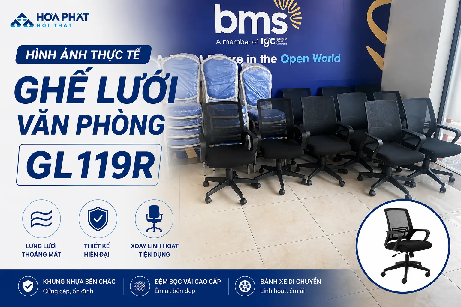 Hình ảnh thực tế ghế lưới văn phòng GL119R
